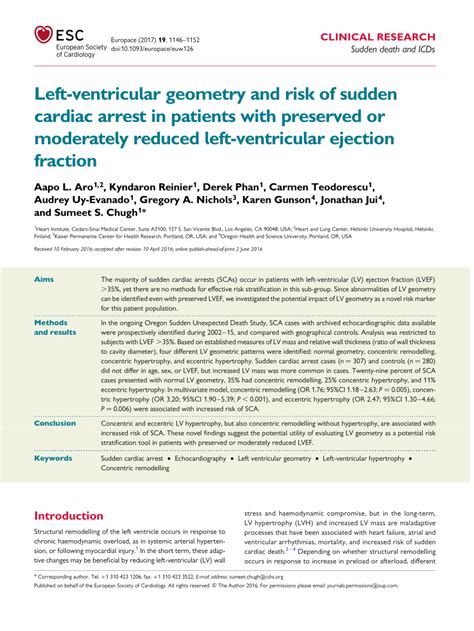 lv sca|Left Ventricular Geometry and Risk of Sudden Cardiac Arrest in .